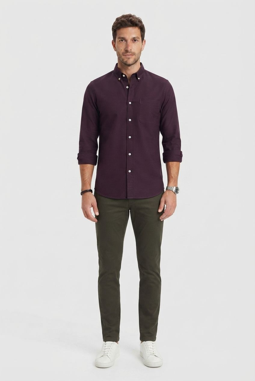 Wine Solid Oxford Semi Slim Fit Full Sleeve Shirt product image