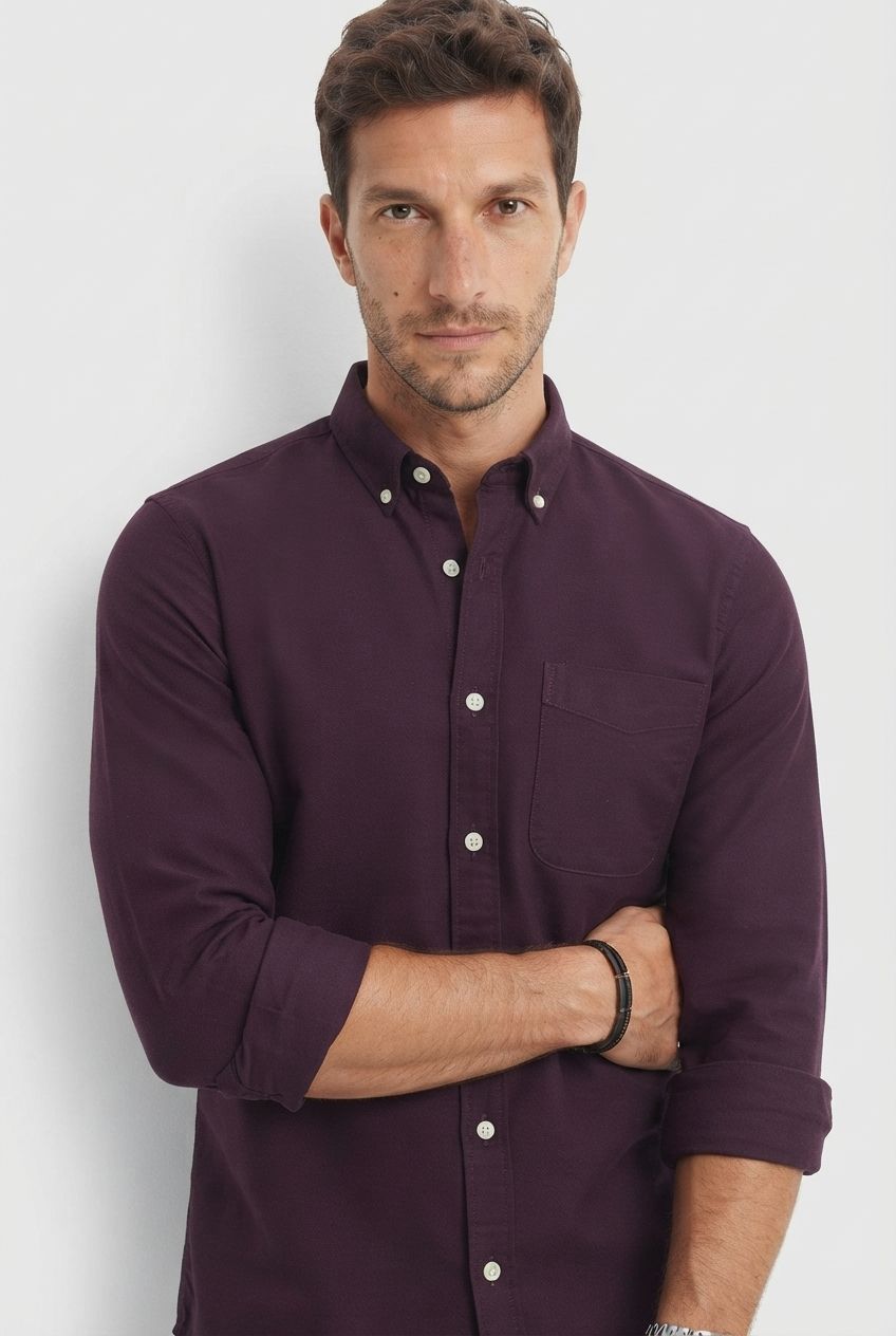 Wine Solid Oxford Semi Slim Fit Full Sleeve Shirt product image