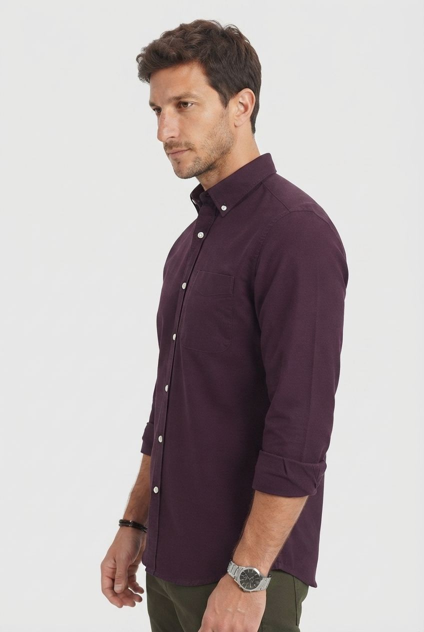 Wine Solid Oxford Semi Slim Fit Full Sleeve Shirt product image