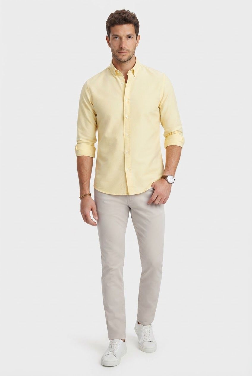 Yellow Solid Oxford Semi Slim Fit Full Sleeve Shirt product image