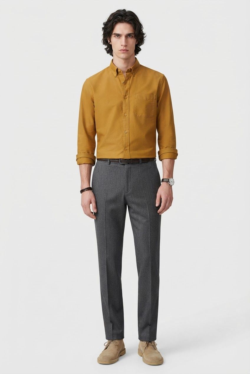Yellow Solid Oxford Slim Fit Full Sleeve Shirt product image
