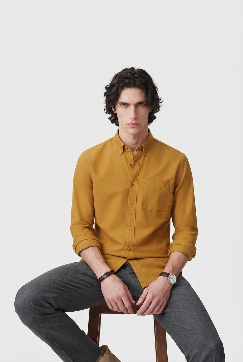 Yellow Solid Oxford Slim Fit Full Sleeve Shirt product image